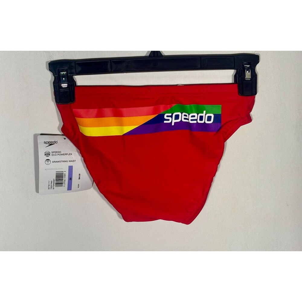 Speedo PowerFLEX Eco Pride Collection Red Rainbow Swim Brief Men's Size 26 NWT
